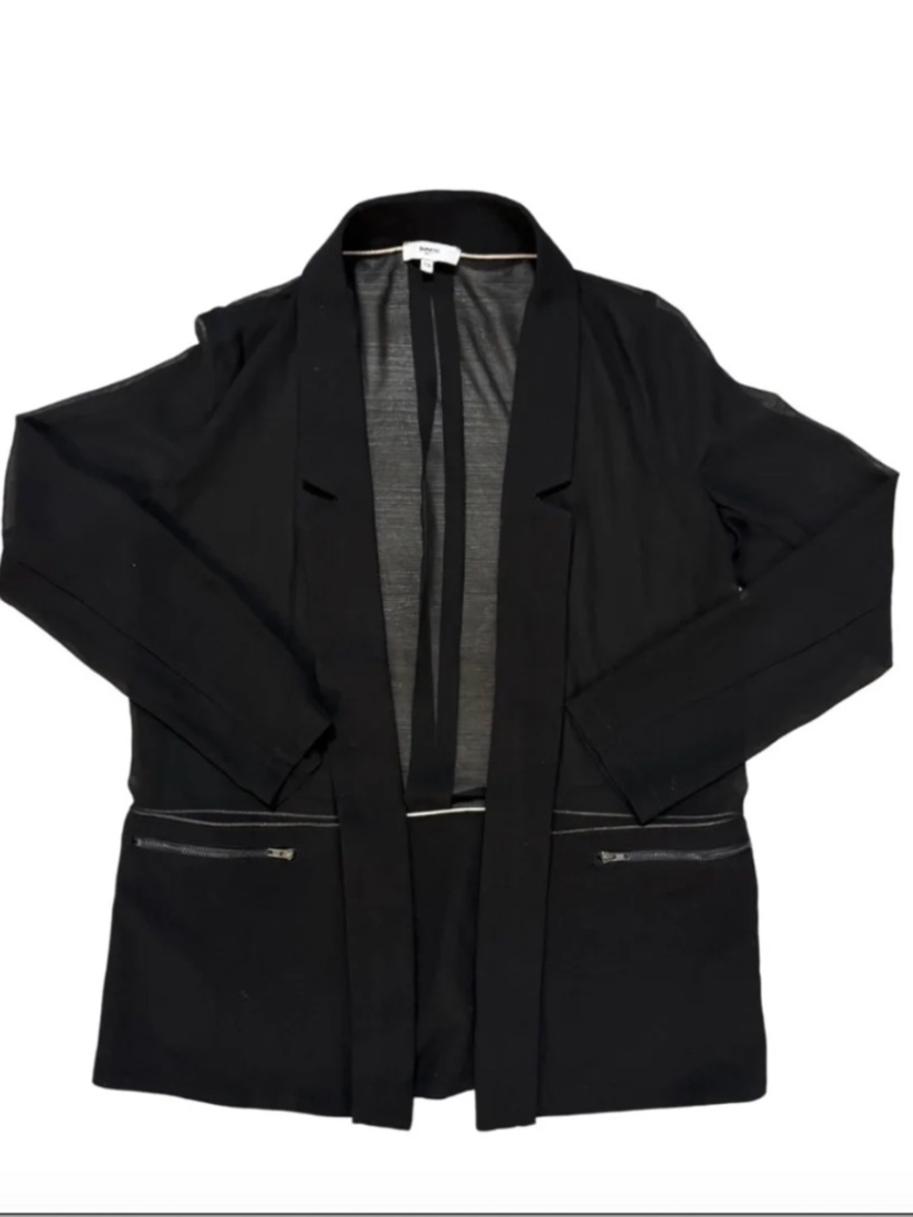 SUNCOO Semi-Sheer Blazer with Metallic Piping and Zipper Pockets